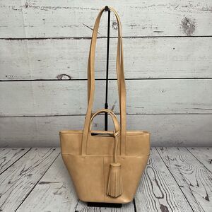 Zara Vegan Leather‎ Tan Handbag Tassel Charm Neutral Boho Bucket Bag